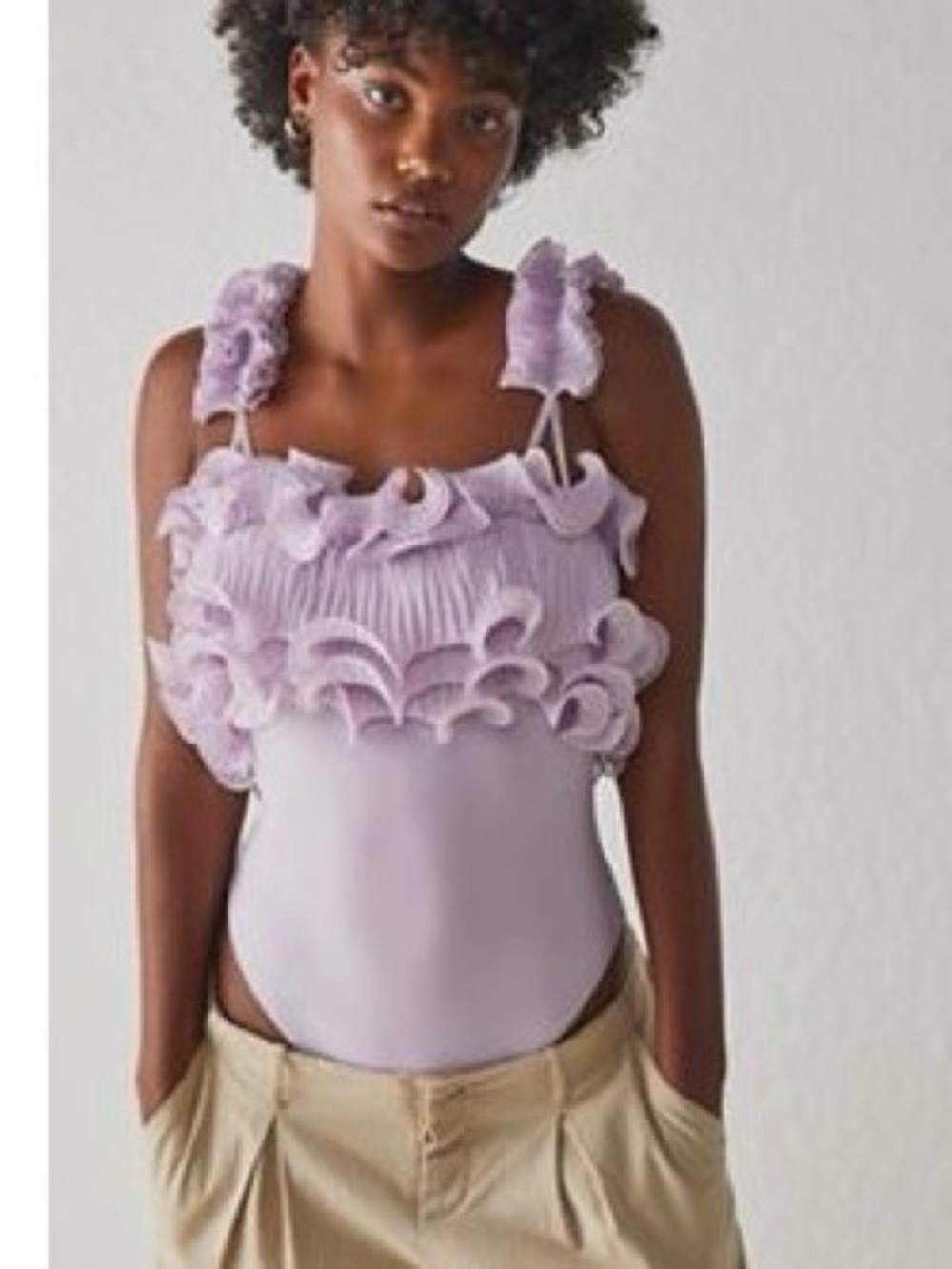 We The Free Lavender Ruffle Bodysuit